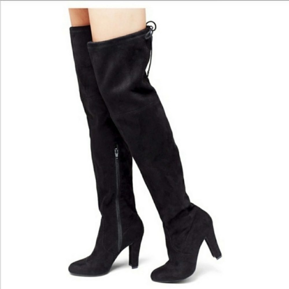 NWT. Maria Over the Knee Black Tall Boots. 4”Heel. Tie back. Sexy! Maria Boots